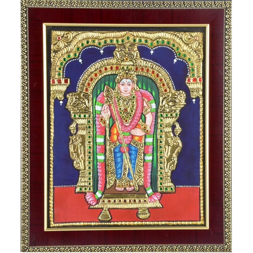 Mangala Art Murugan Indian Traditional Tamil Nadu Culture Tanjore Painting - 25x30cms (10"x12")