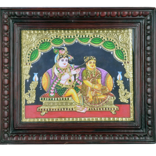 Mangala Art Radha Krishna Indian Traditional Tamil Nadu Culture Tanjore Acrylic Base Painting - 20x25cms (10"x12")
