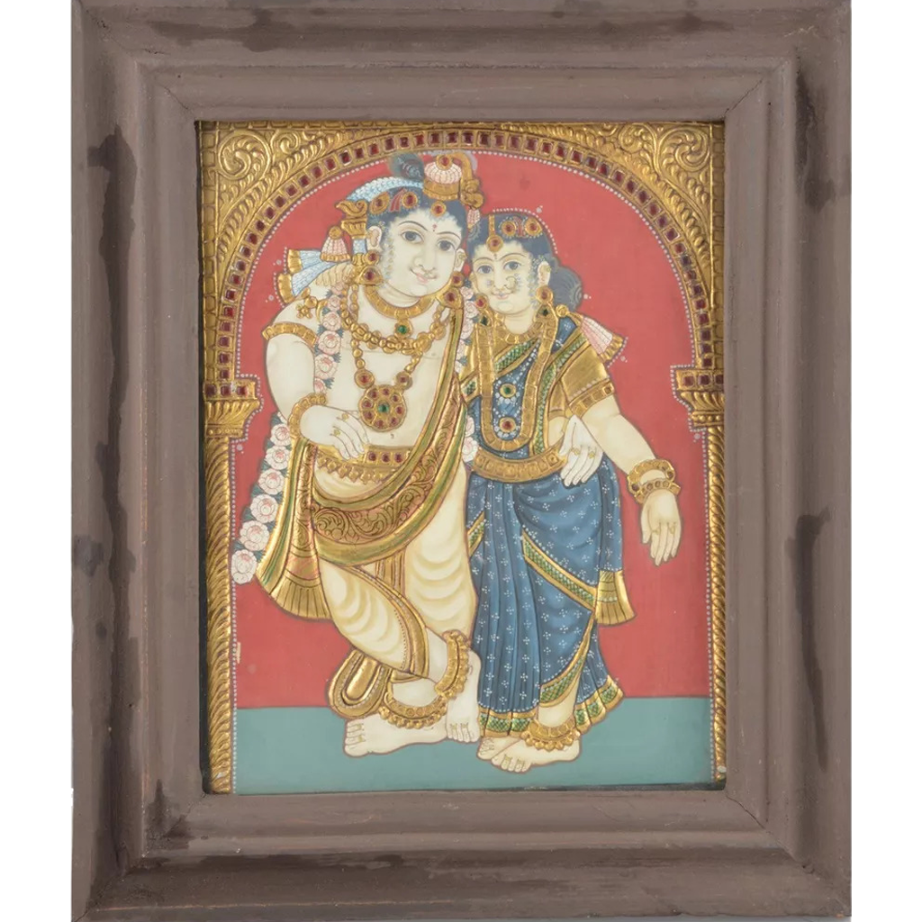 Mangala Art Radha Krishna Indian Traditional Tamil Nadu Culture Tanjore Painting - 32x26cms (12.5"x10.5")