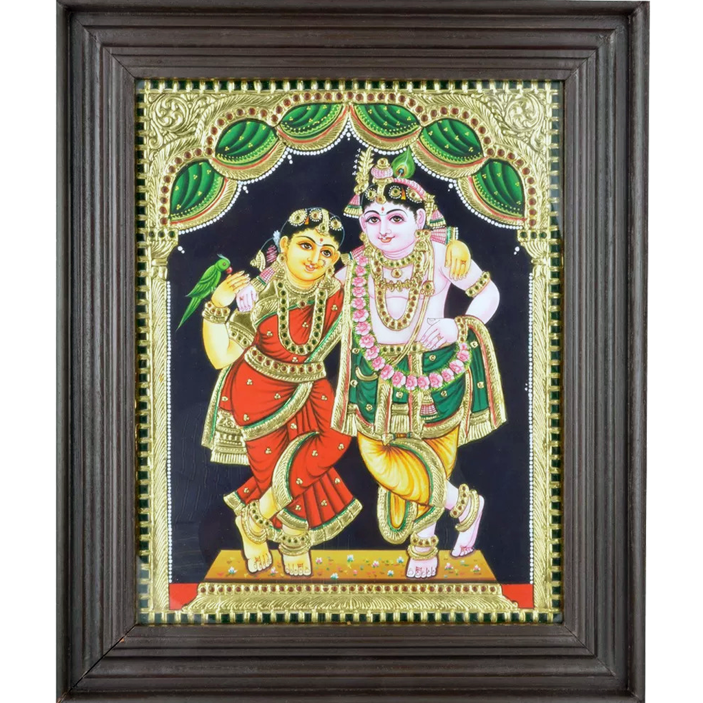 Mangala Art Radha Krishna Indian Traditional Tamil Nadu Culture Tanjore Painting - 38x30cms (15"x12")
