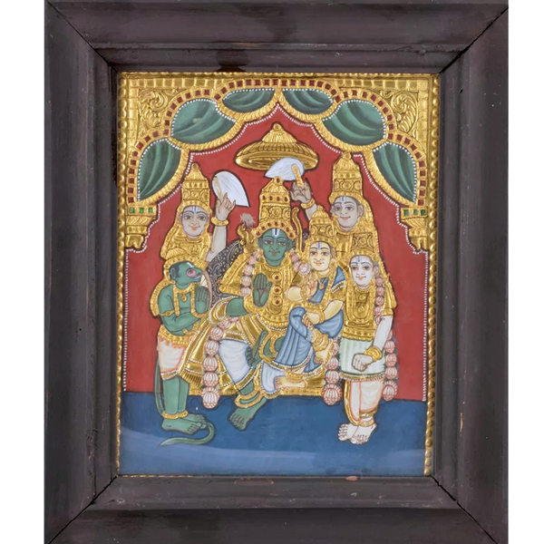 Mangala Art Ramar Pattabhishekam Indian Traditional Tamil Nadu Culture Tanjore Painting - 32x27cms (12.5"x10.5")