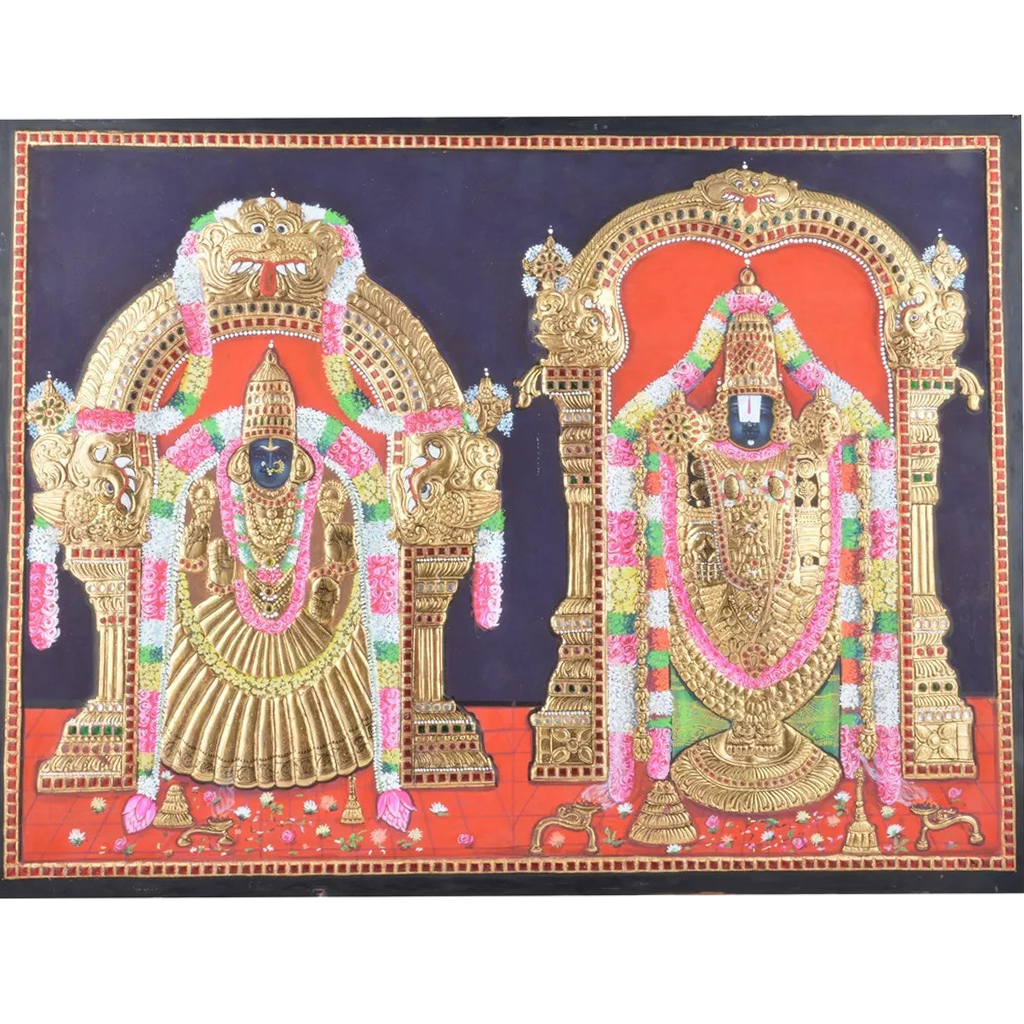 Mangala Art Thayar Balaji Indian Traditional Tamil Nadu Culture Tanjore Without Frame Painting - 38x30cms (15"x12")