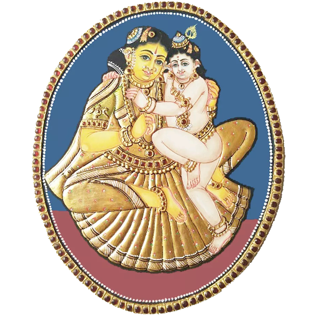 Oval Krishnar Yasodha Antique Finish Tanjore Painting