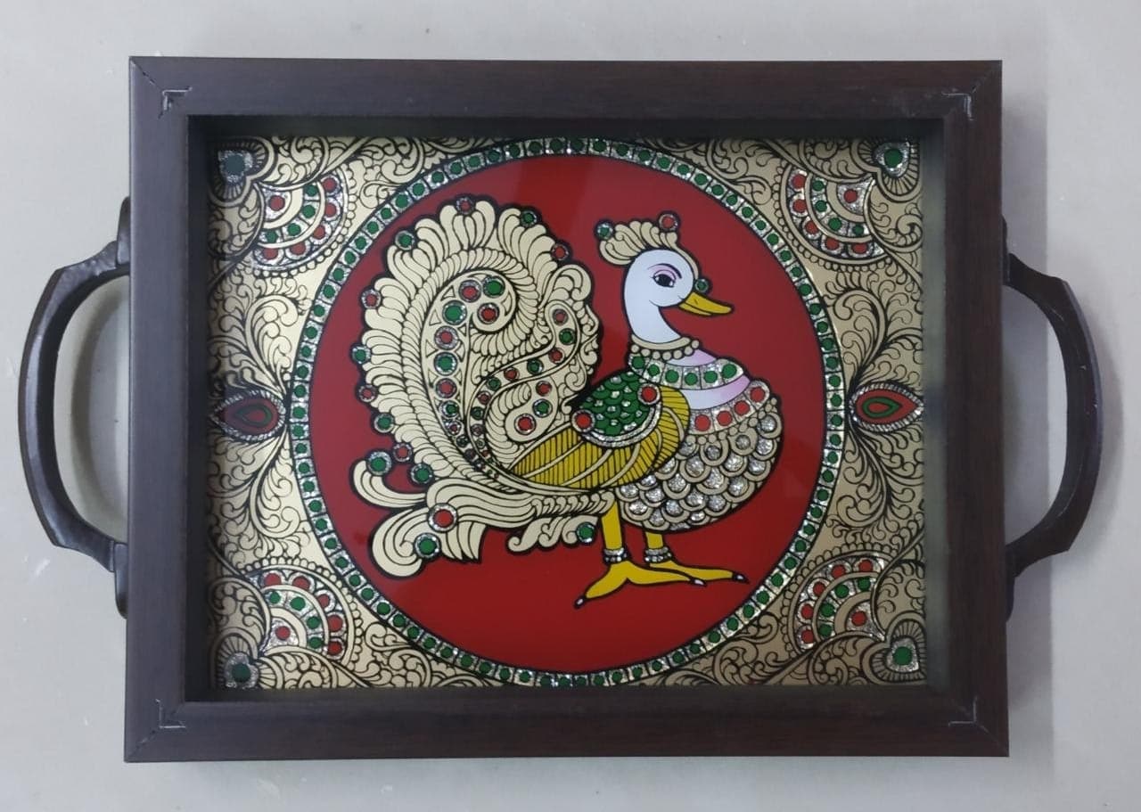 Peacock Tray Glass Painting